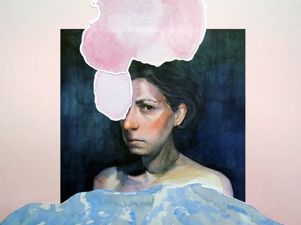 Klára Petra Szabó/ self portrait/ Detail from BEHIND THE ROSE-TINTED GLASSES / 2013 / watercolor on paper / 50x70cm